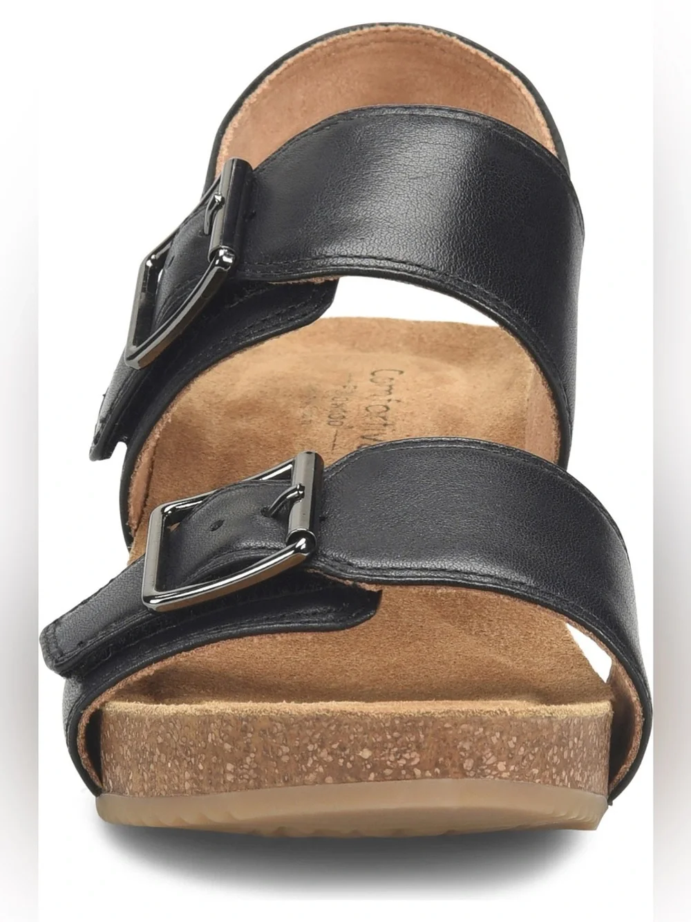 NEW Comfortiva Erlina Wedge Sandal Black Leather Heel Buckle Women’s Size 8 M